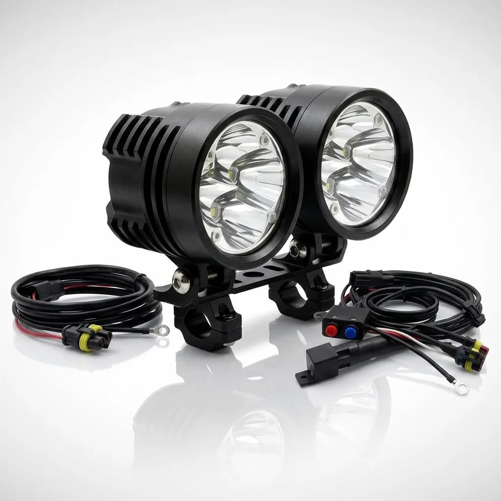 Kit de phares LED longue portée 100w 60mm rond fixation crash bars et mode flash stroboscope