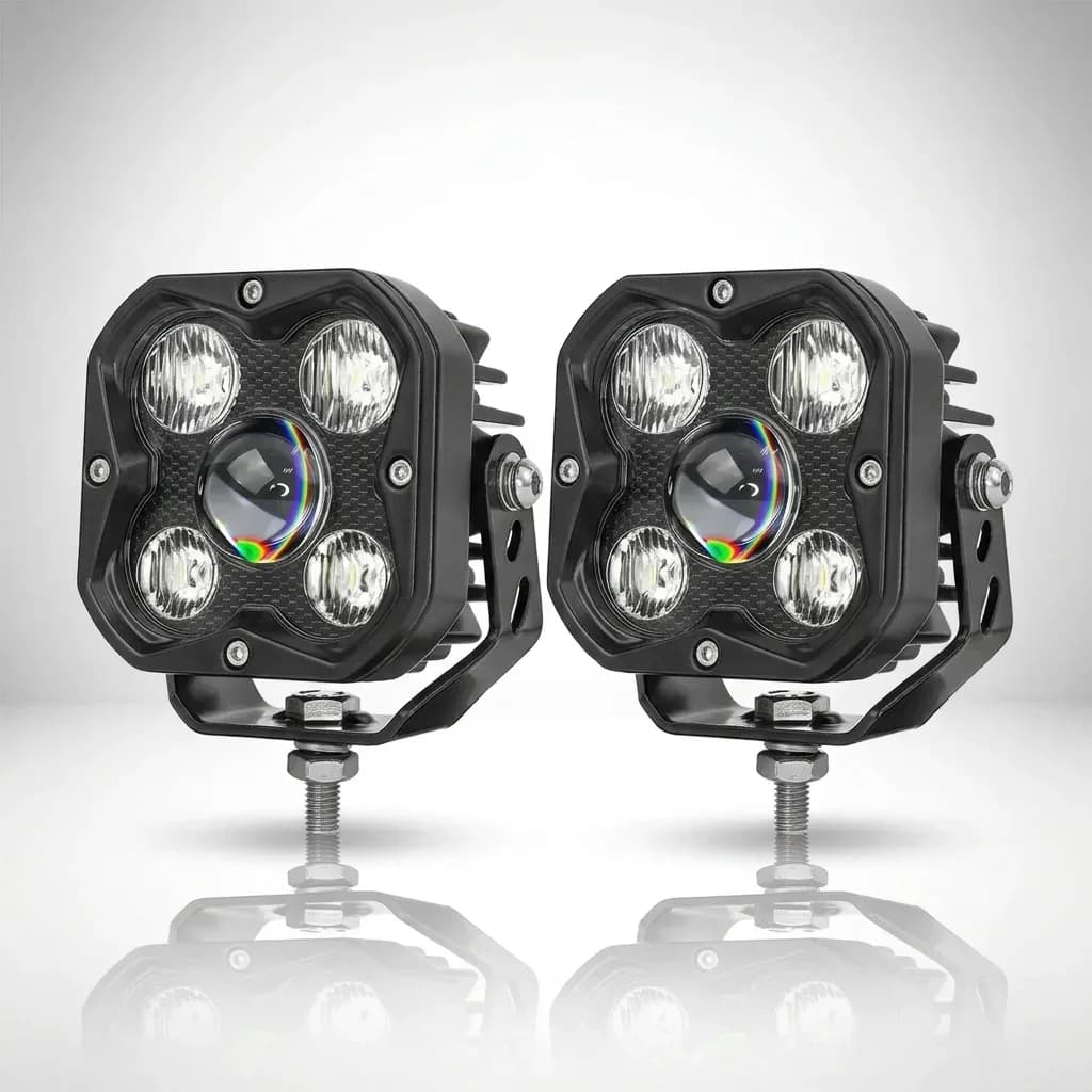 Phares LED additionnels haut de gamme 82mm carré faisceau 5D pour moto