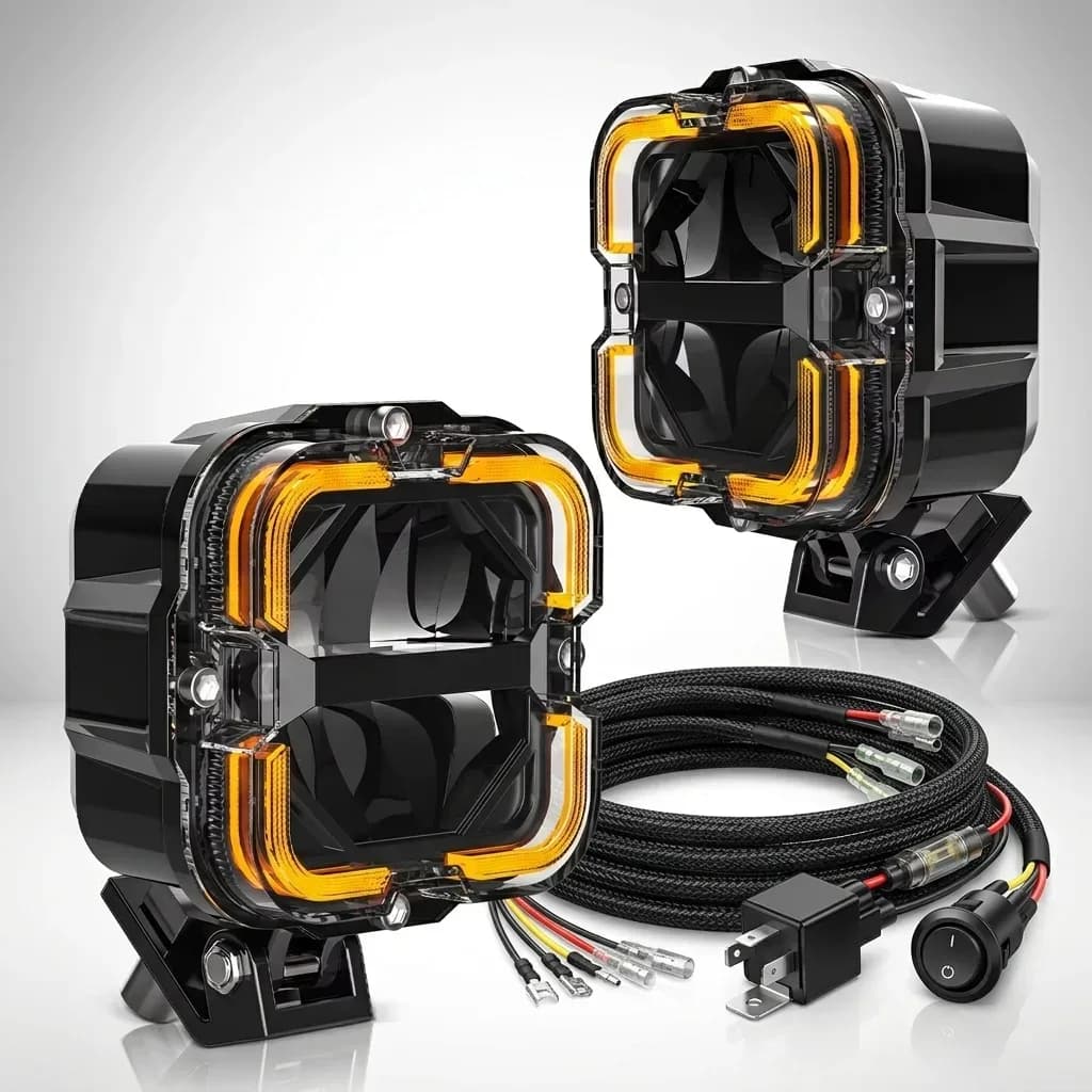 Feux LED carrés avec double faisceau feux de route et feux de croisement pour 4x4