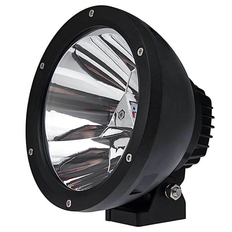 Phare LED 4x4 CREE 45W longue portée 180mm vue 3/4 avant, boîtier aluminium noir et réflecteur chromé